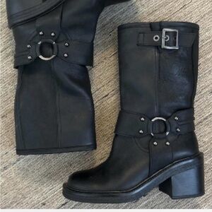 Aqua Black Moto Boots with Buckle Detail 8
